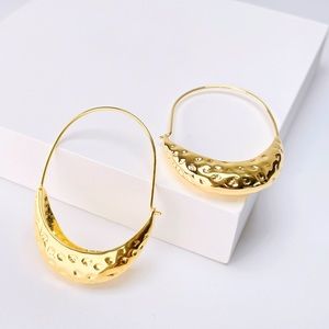 NEW Hellenistic Ancient Greek Hammered Hoop 18K Gold Plated Earrings